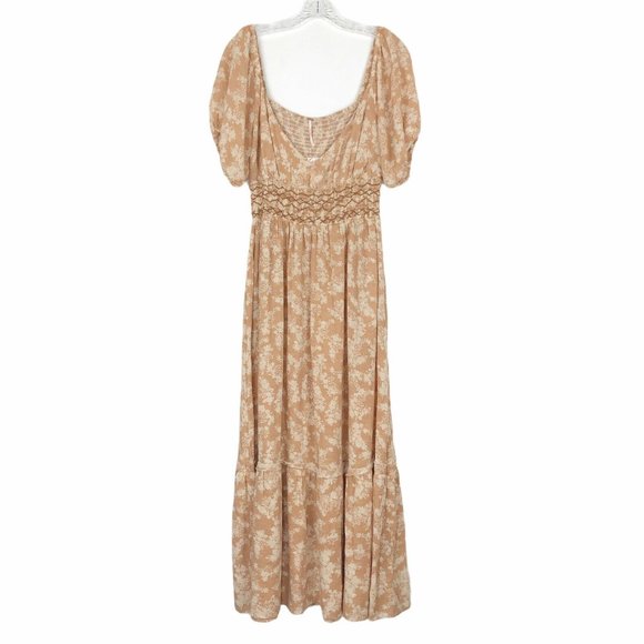 NEW Free People Midi Beige Floral Prairie Dress M - Picture 2 of 12